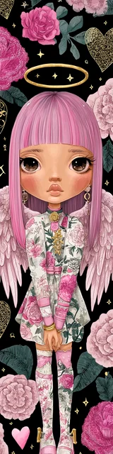 Free kawaii angel bookmark featuring pink kawaii angel with bangs